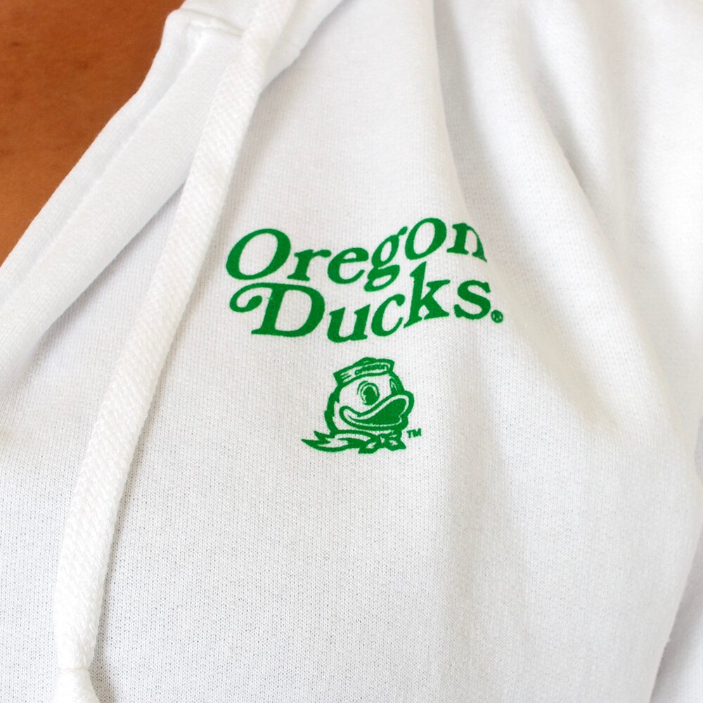 Ducks Spirit, Champion, White, Full Zip, Cotton Blend, Women, Oregon Mascot, Hoodie, Sweatshirt, 1005450